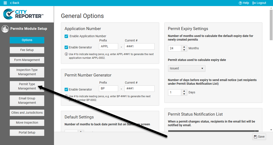 Permit type management