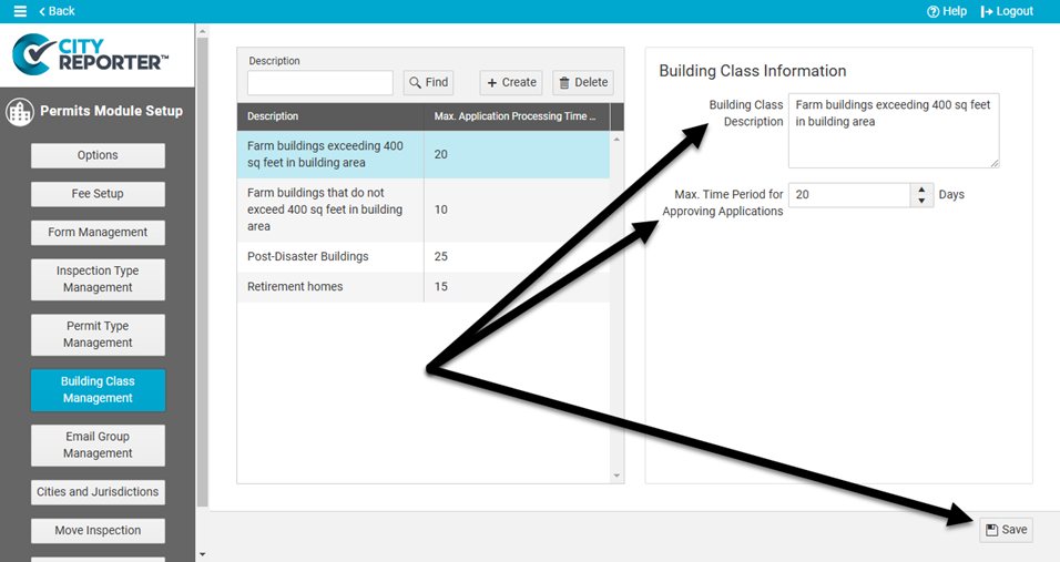 building class management setup fields