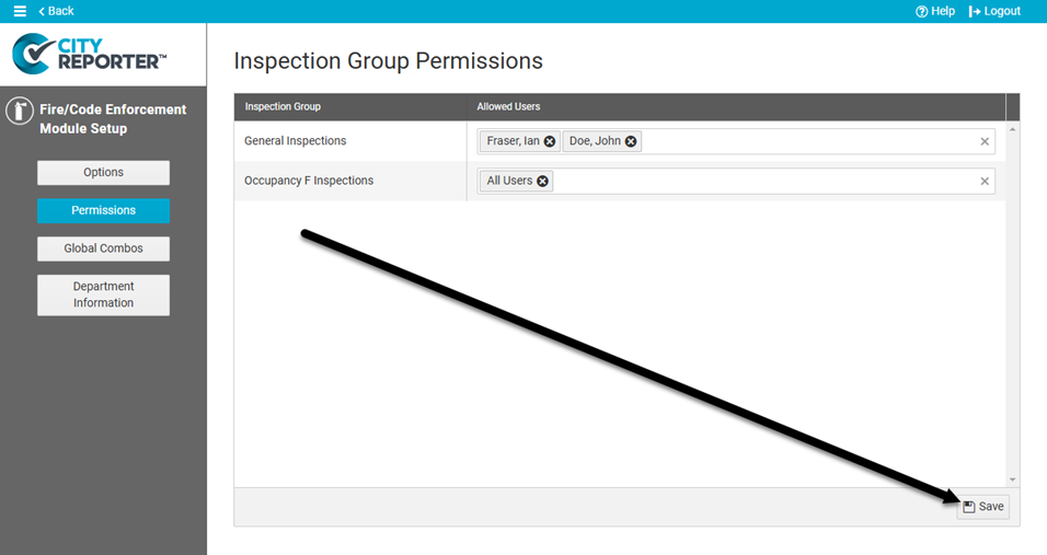 save fire permissions page